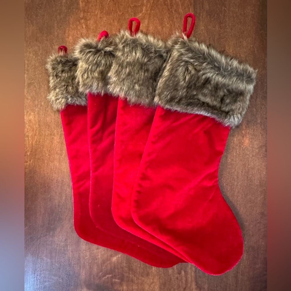 Set of 4 Velvet Christmas Stockings